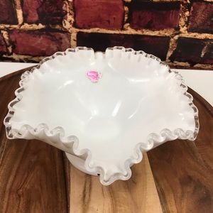 Fenton White Milk Glass Ribbon Candy Dish Bowl Vin